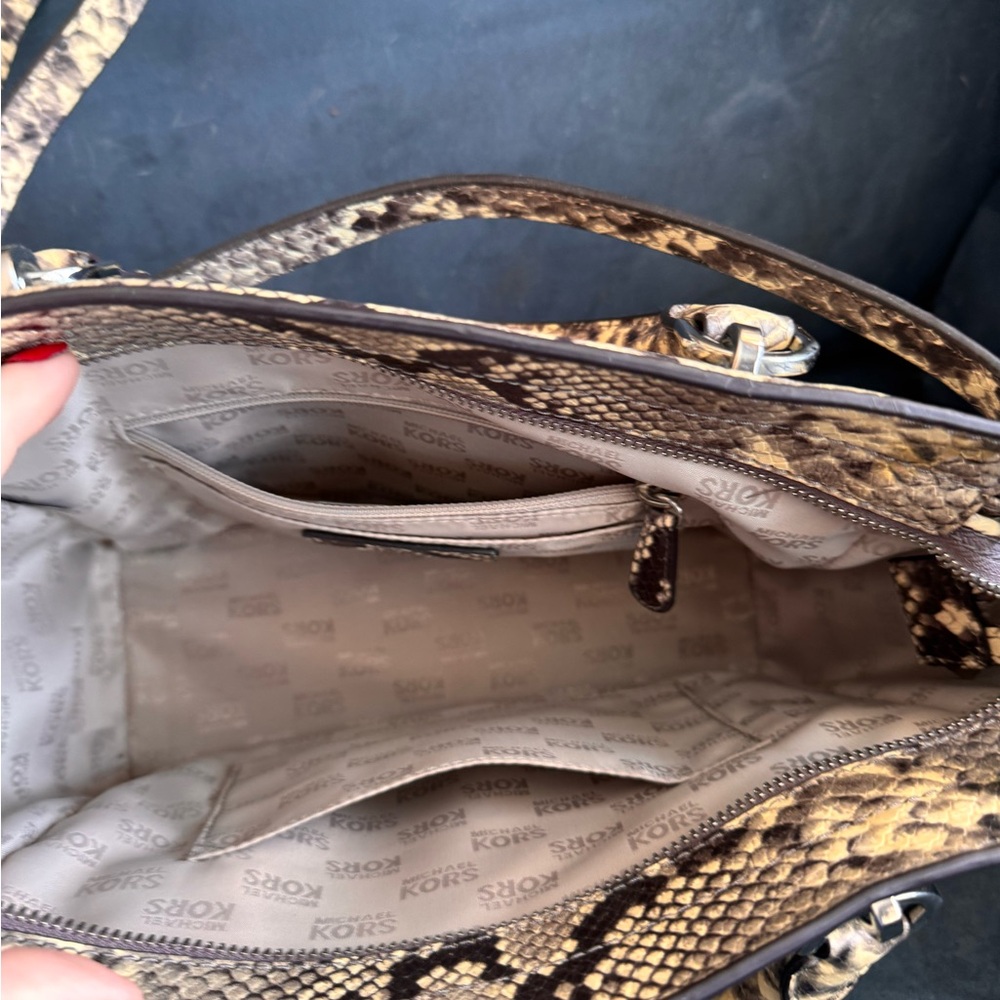 Michael Kors Black and Cream Snake Print Satchel - Picture 2 of 5